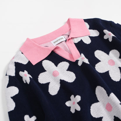 70s Inspired Men's Daisy Knit Polo – Retro Pink Collar