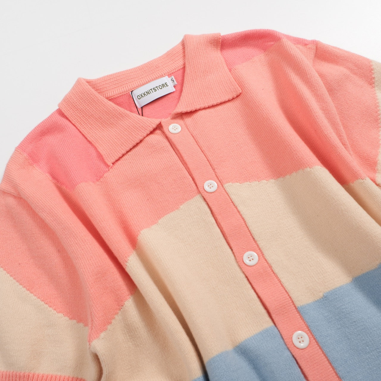 Pastel Knitted Shirt for Men from the 70s – Buttoned Abstract Colourblock