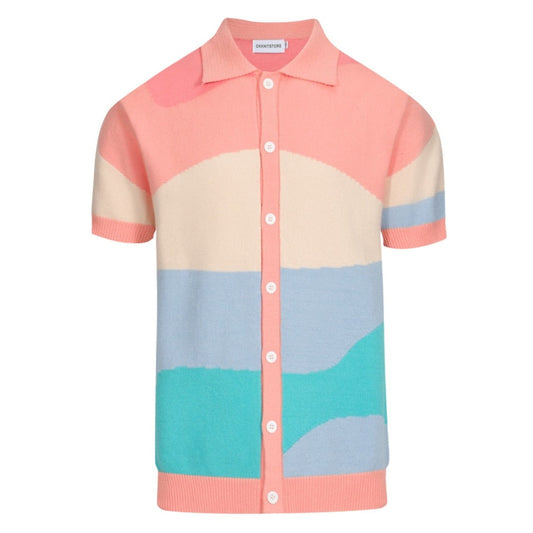 Pastel Knitted Shirt for Men from the 70s – Buttoned Abstract Colourblock