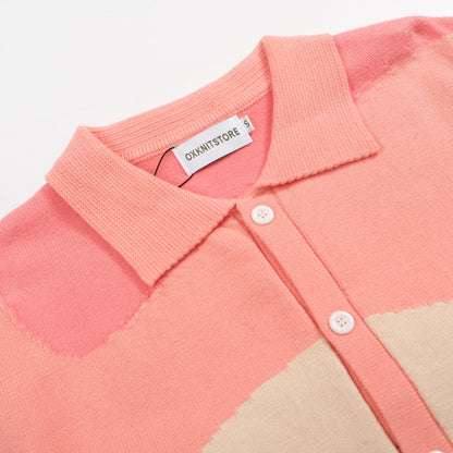 Pastel Knitted Shirt for Men from the 70s – Buttoned Abstract Colourblock