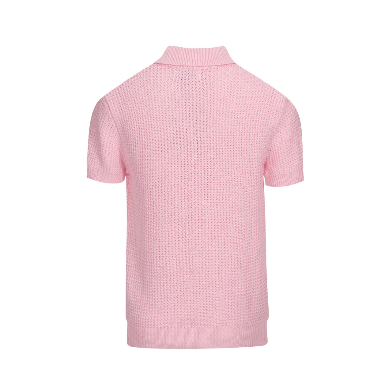 1960s Men's Pink Waffle Knit Polo – Lightweight Retro V-Neck Shirt