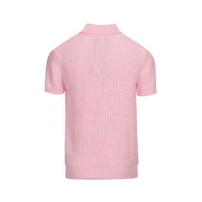 1960s Men's Pink Waffle Knit Polo – Lightweight Retro V-Neck Shirt
