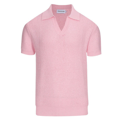 1960s Men's Pink Waffle Knit Polo – Lightweight Retro V-Neck Shirt
