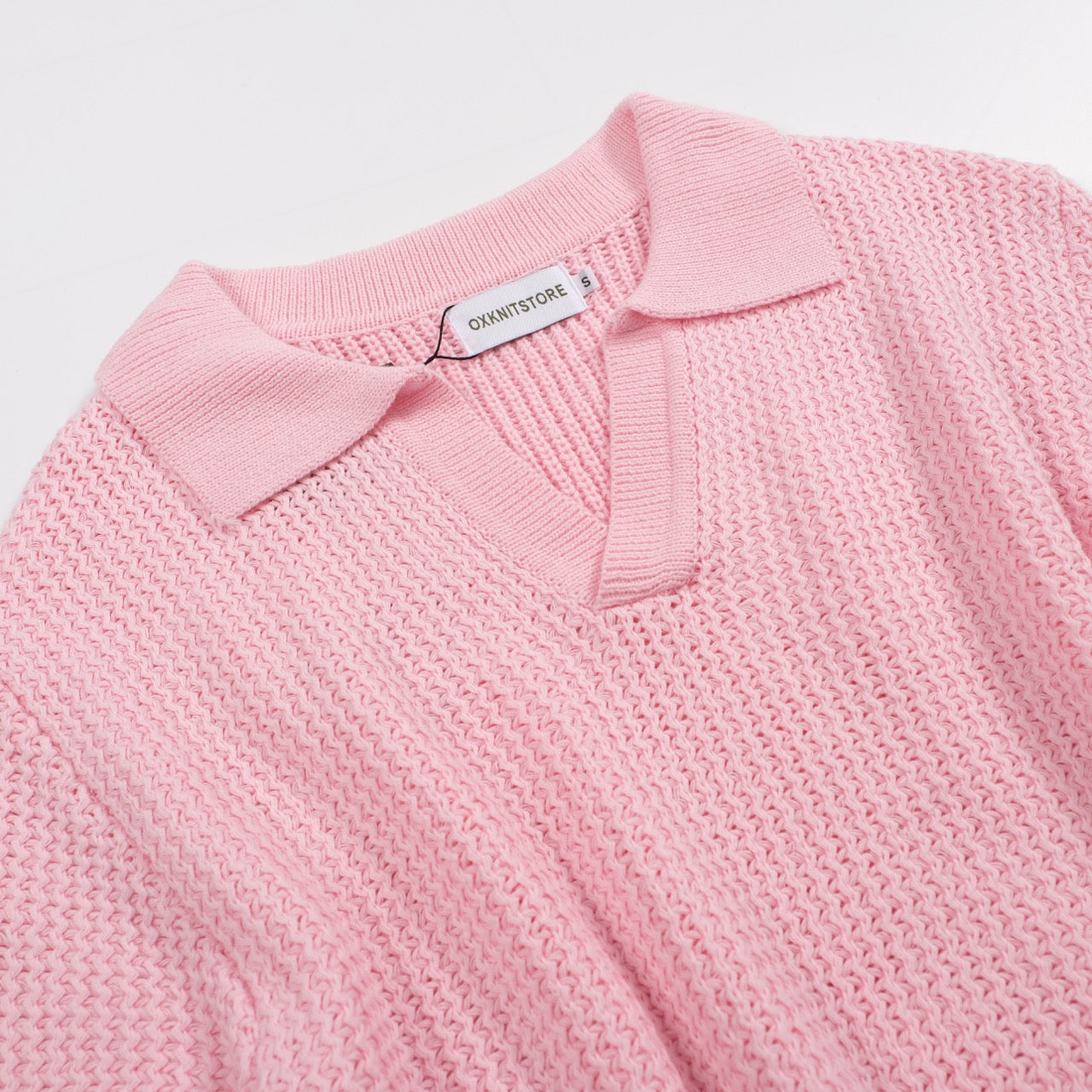 1960s Men's Pink Waffle Knit Polo – Lightweight Retro V-Neck Shirt