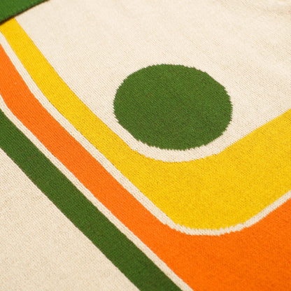 Retro Knitted Polo for Men – Vintage Cream Buttoned with 70s Geometric Graphic