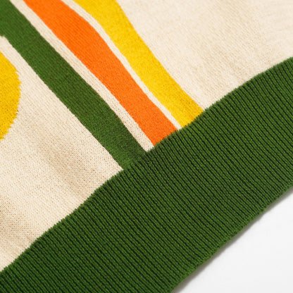 Retro Knitted Polo for Men – Vintage Cream Buttoned with 70s Geometric Graphic