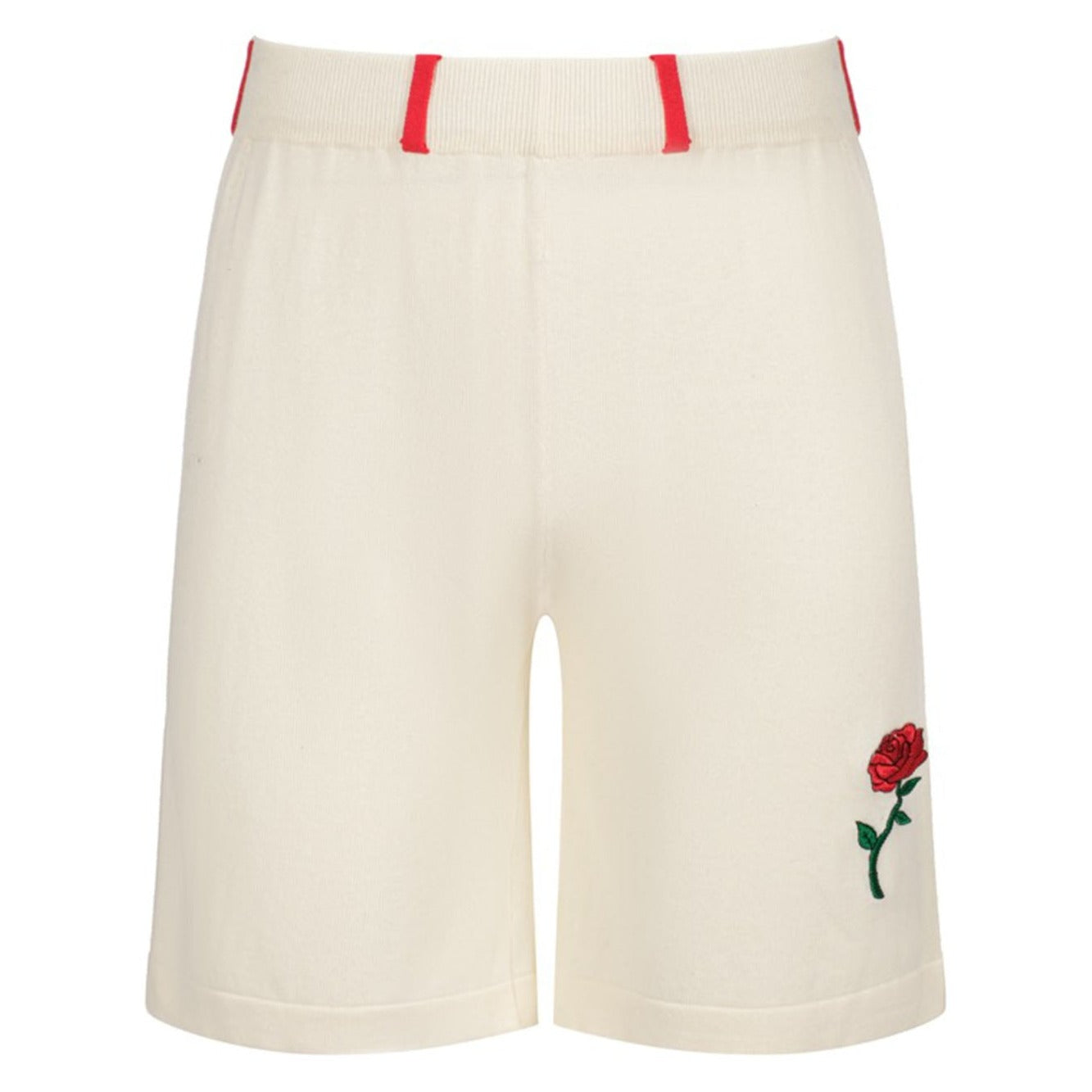 Retro Knit Shorts for Men – Vintage Cream with Embroidery and Red Trim