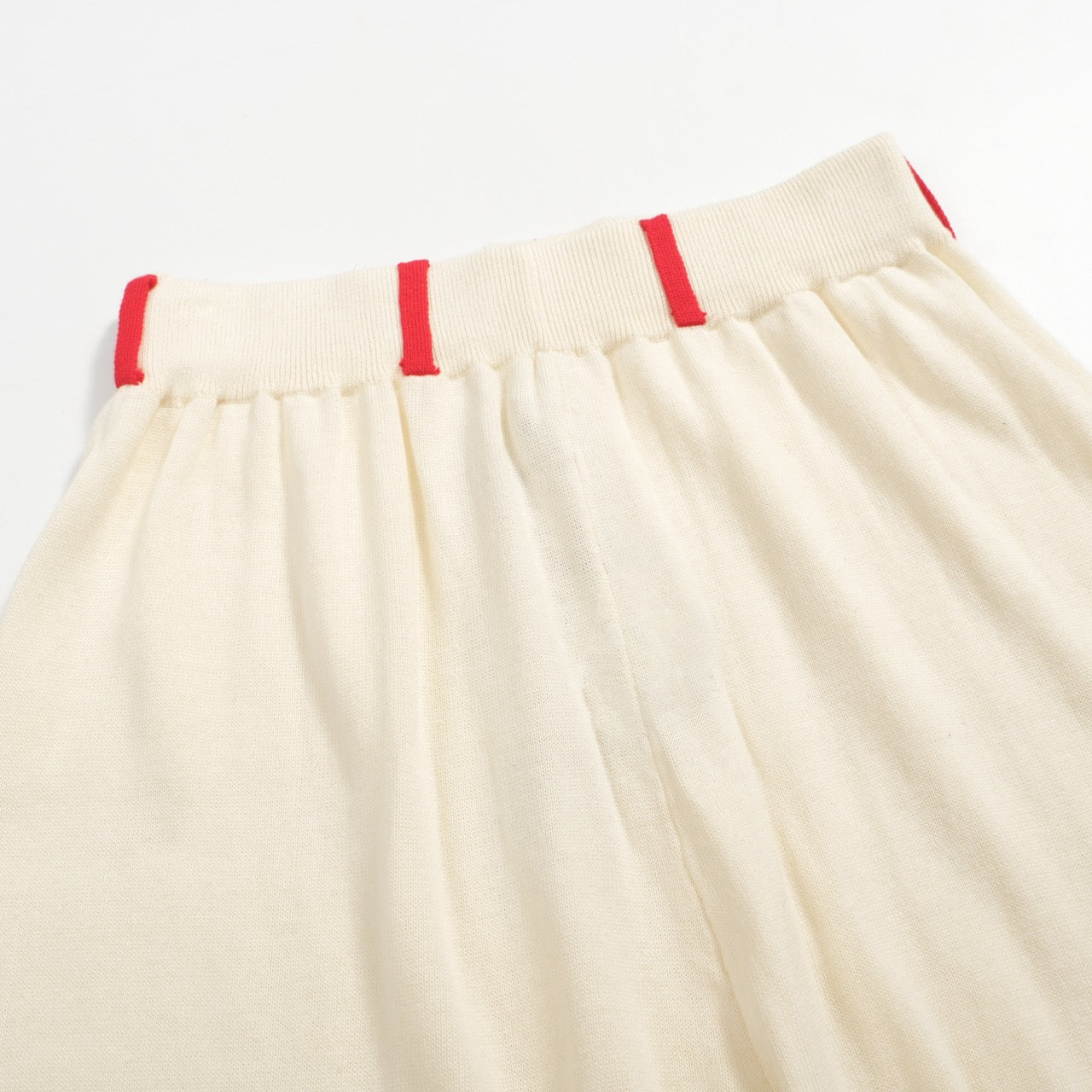 Retro Knit Shorts for Men – Vintage Cream with Embroidery and Red Trim