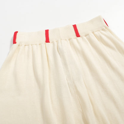 Retro Knit Shorts for Men – Vintage Cream with Embroidery and Red Trim