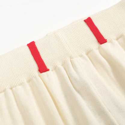 Retro Knit Shorts for Men – Vintage Cream with Embroidery and Red Trim