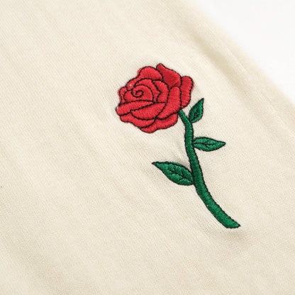 Retro Knit Shorts for Men – Vintage Cream with Embroidery and Red Trim