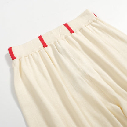 Retro Knit Shorts for Men – Vintage Cream with Embroidery and Red Trim