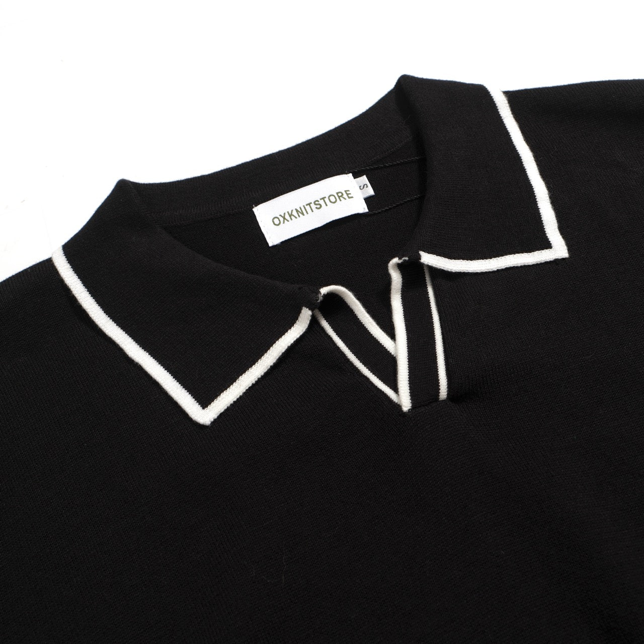 70s Black Mod Polo for Men – Retro Knitted Shirt with Contrast Trim