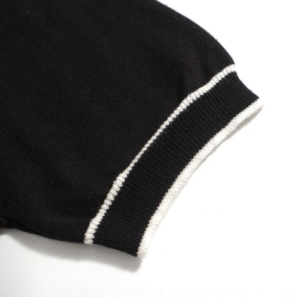 70s Black Mod Polo for Men – Retro Knitted Shirt with Contrast Trim