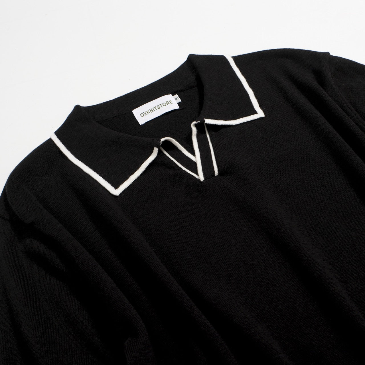 70s Black Mod Polo for Men – Retro Knitted Shirt with Contrast Trim