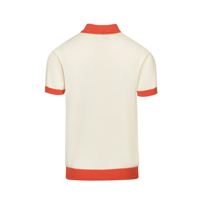 Retro Knitted Polo 1972 for Men – Vintage Graphic Top in Cream, Olive & Orange