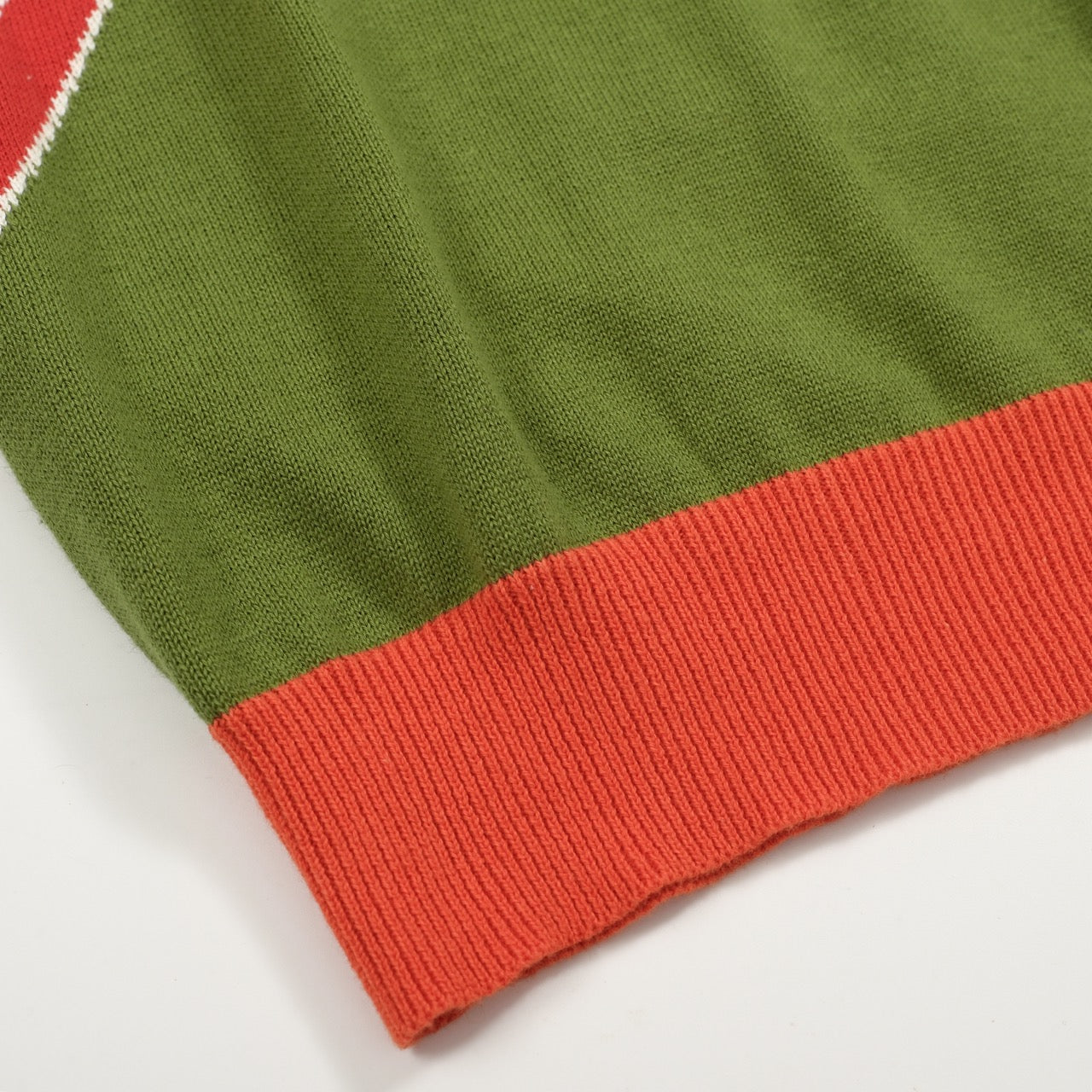 Retro Knitted Polo 1972 for Men – Vintage Graphic Top in Cream, Olive & Orange