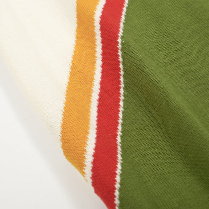 Retro Knitted Polo 1972 for Men – Vintage Graphic Top in Cream, Olive & Orange