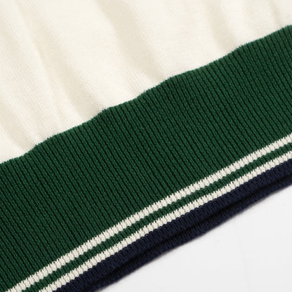 Vintage Knitted Polo for Men from the 1970s – Retro Cream with Green Striped Collar and Edges