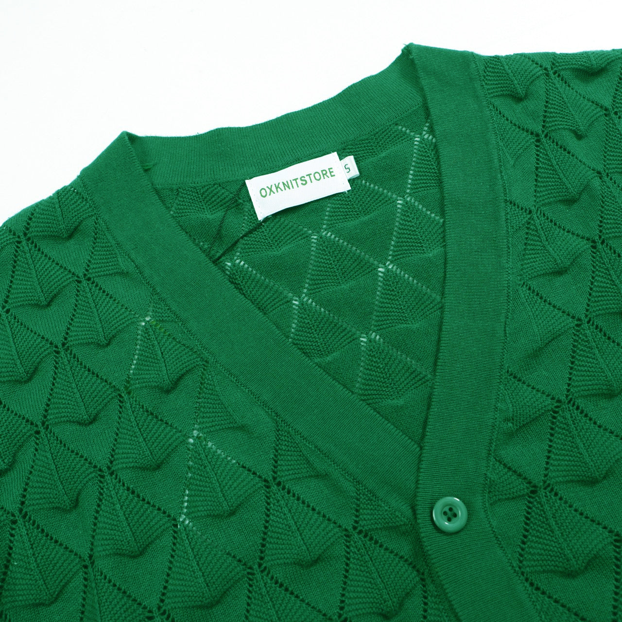 Vintage 1970s Knitted Cardigan Shirt for Men – Retro Emerald Green Short Sleeves