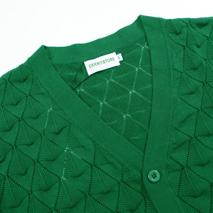 Vintage 1970s Knitted Cardigan Shirt for Men – Retro Emerald Green Short Sleeves