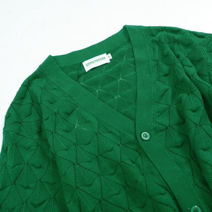 Vintage 1970s Knitted Cardigan Shirt for Men – Retro Emerald Green Short Sleeves