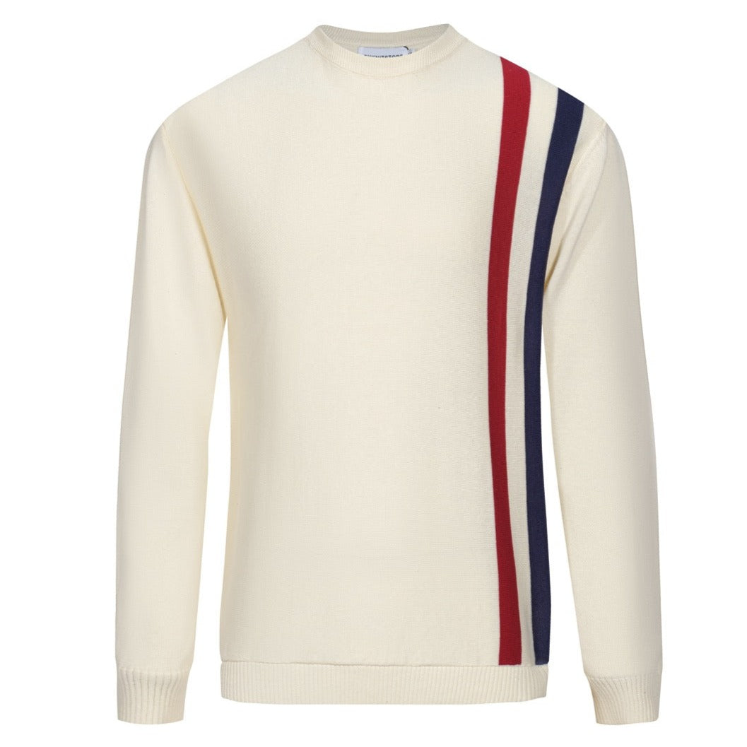 60s Mod Striped Knit Jumper for Men – Cream Retro Long Sleeve