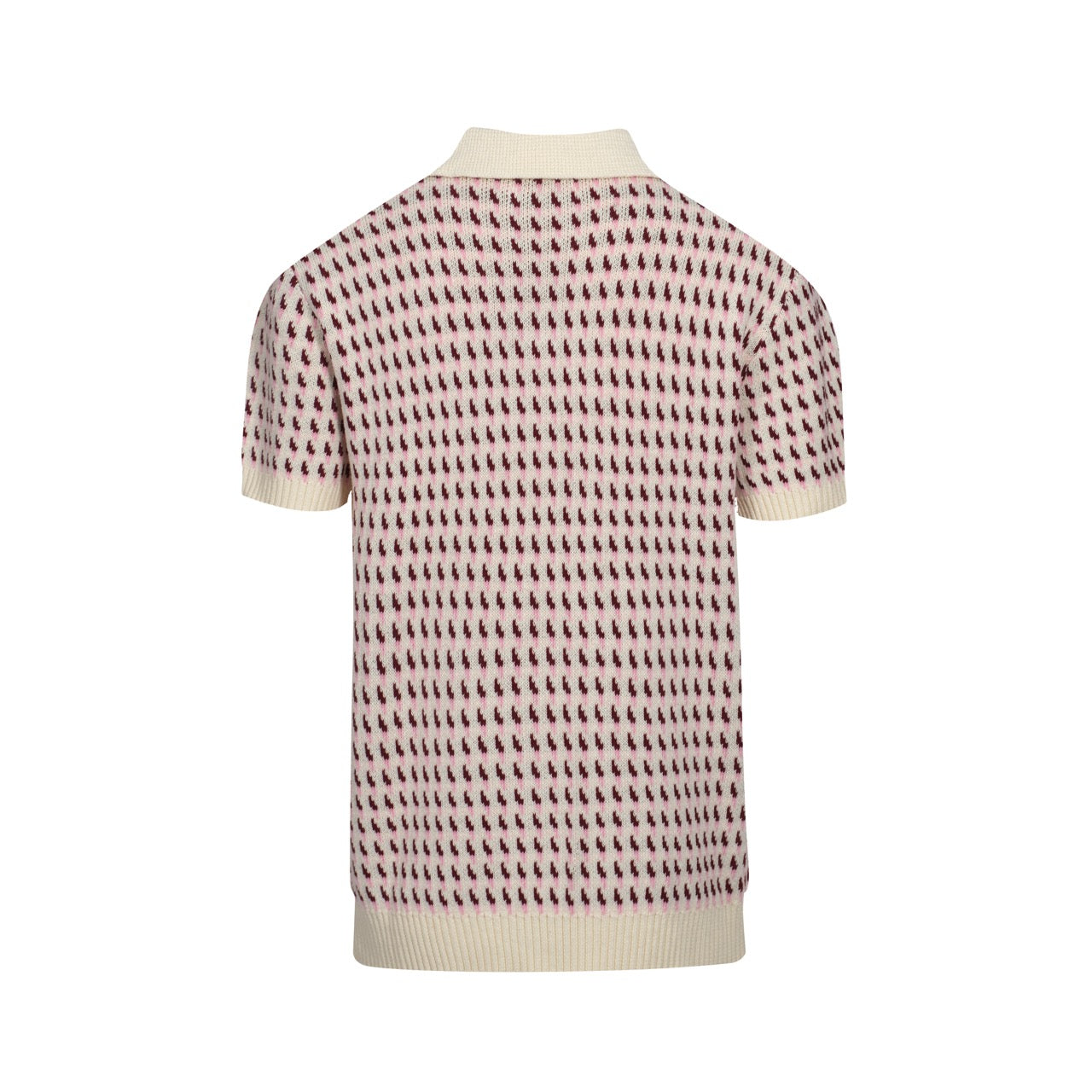 Cream Knitted Polo for Men from the 60s – Burgundy Micro Pattern Retro Style