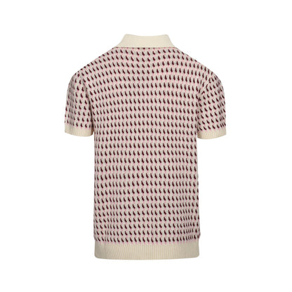 Cream Knitted Polo for Men from the 60s – Burgundy Micro Pattern Retro Style