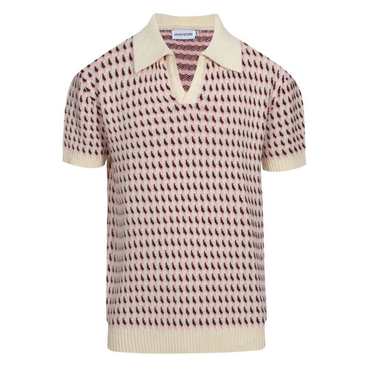 Cream Knitted Polo for Men from the 60s – Burgundy Micro Pattern Retro Style