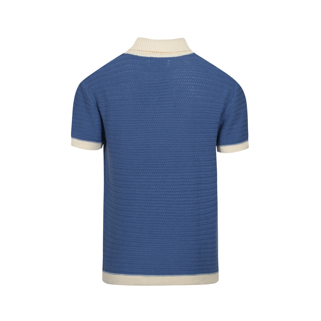 1970s Men's Knitted Polo – Retro Wide Collar Short Sleeve in Navy Blue