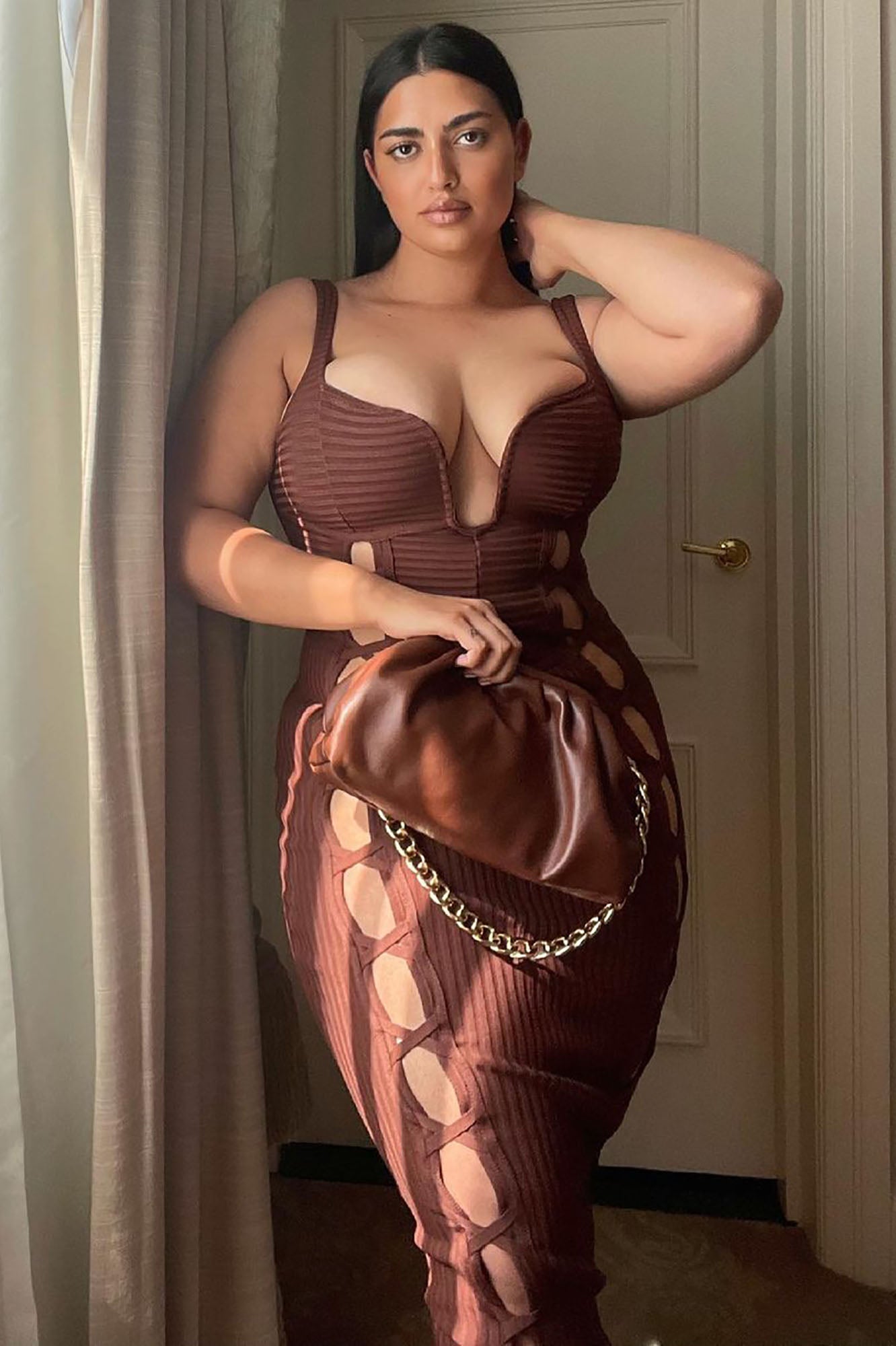 Midi Bandage Dress No Cuts Given - Brown