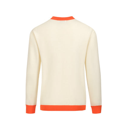 Men's Knitted Jumper – Embroidered Animals with Orange Trim