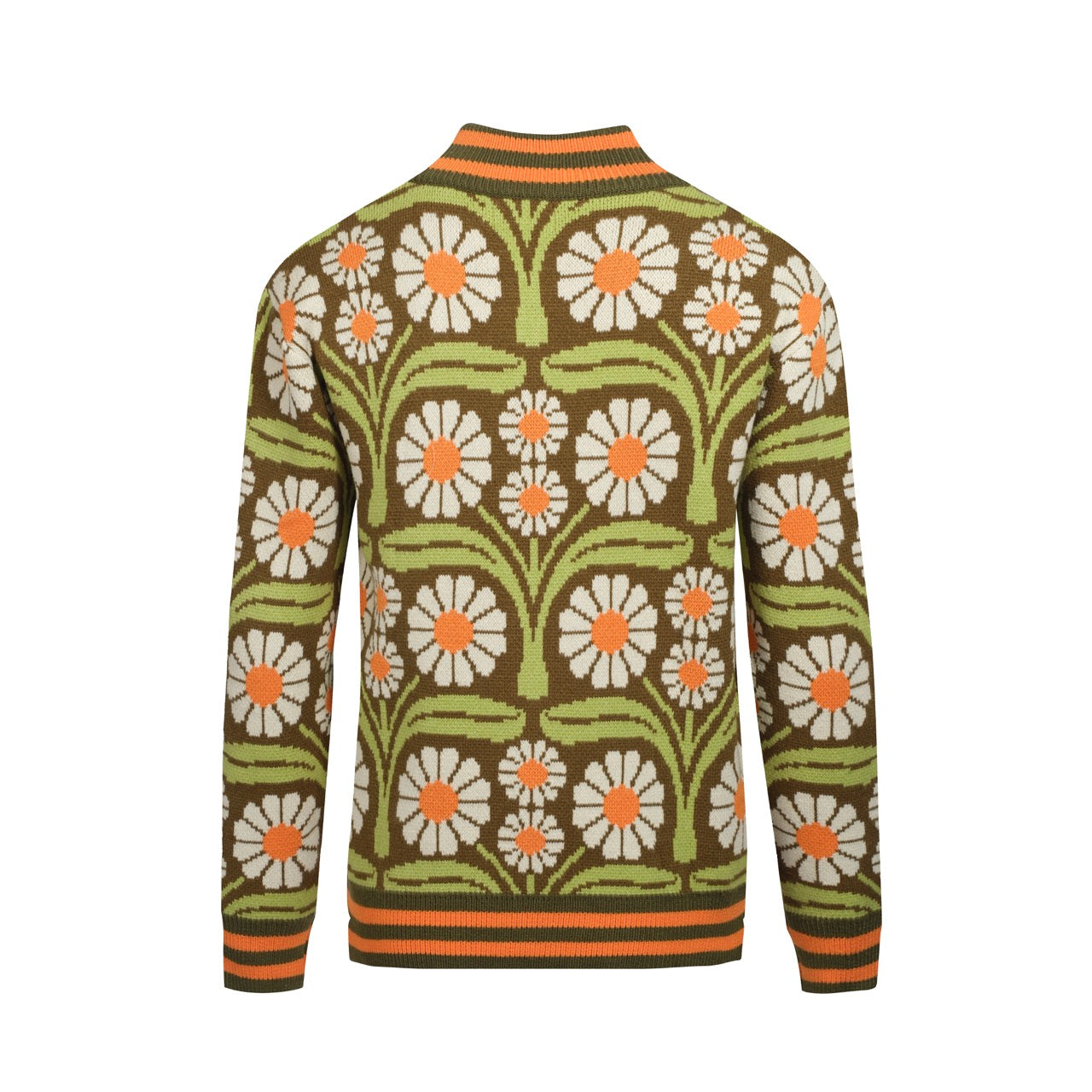 Olive Green Zip-Up Knitted Cardigan for Men