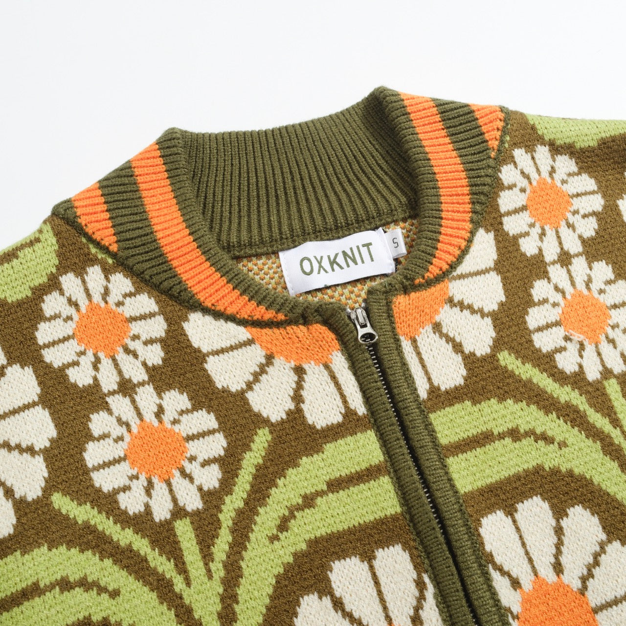 Olive Green Zip-Up Knitted Cardigan for Men