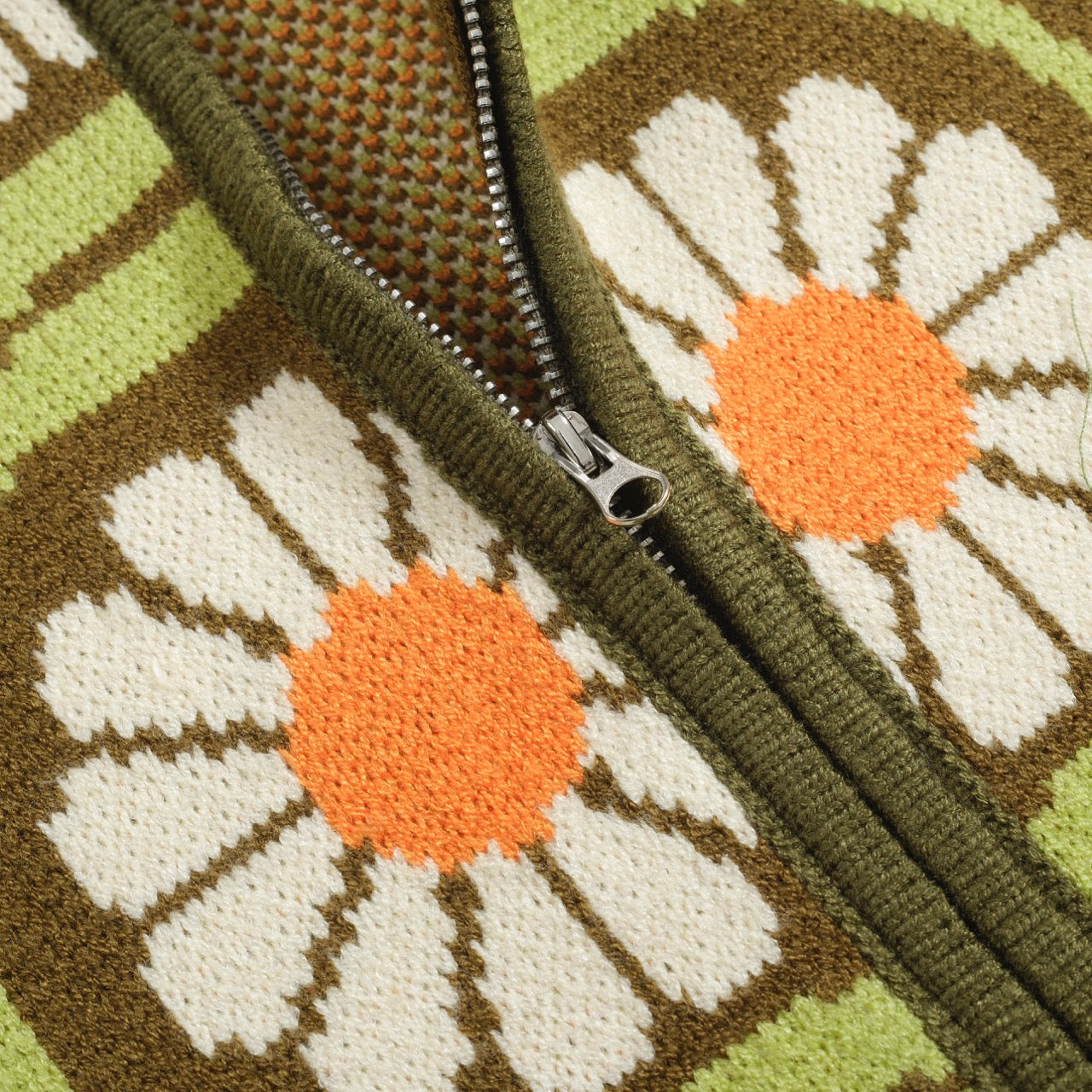 Olive Green Zip-Up Knitted Cardigan for Men