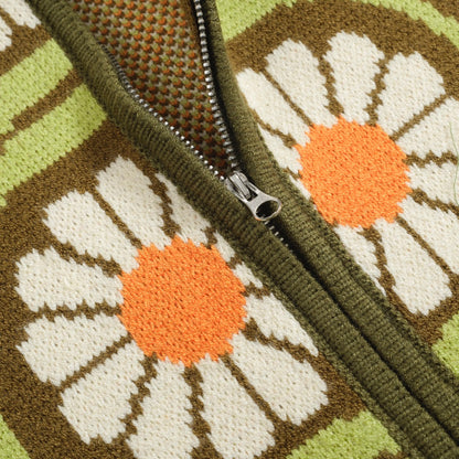 Olive Green Zip-Up Knitted Cardigan for Men