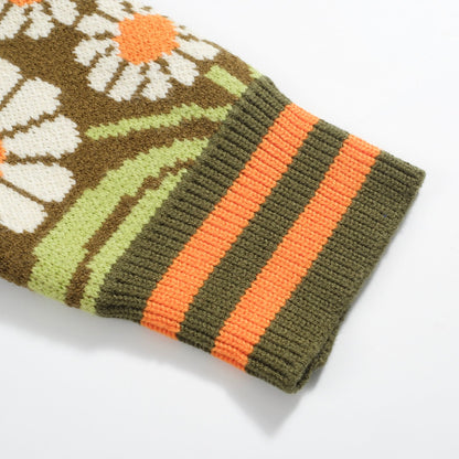 Olive Green Zip-Up Knitted Cardigan for Men