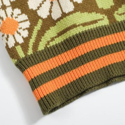 Olive Green Zip-Up Knitted Cardigan for Men