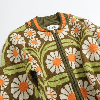 Olive Green Zip-Up Knitted Cardigan for Men