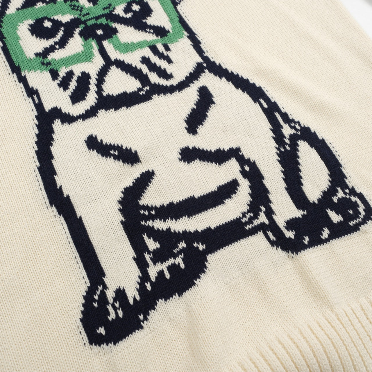 Retro Knit Sweater for Men – Vintage Cream Sweater with French Bulldog Graphic and Glasses