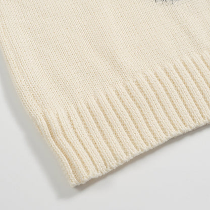 Retro Knit Sweater for Men – Vintage Cream Sweater with French Bulldog Graphic and Glasses