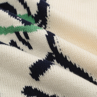 Retro Knit Sweater for Men – Vintage Cream Sweater with French Bulldog Graphic and Glasses