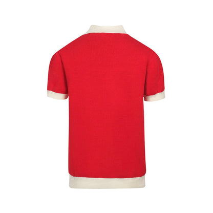 Vintage Red Knitted Shirt for Men – Button-Up Polo with Retro Tiger Graphic
