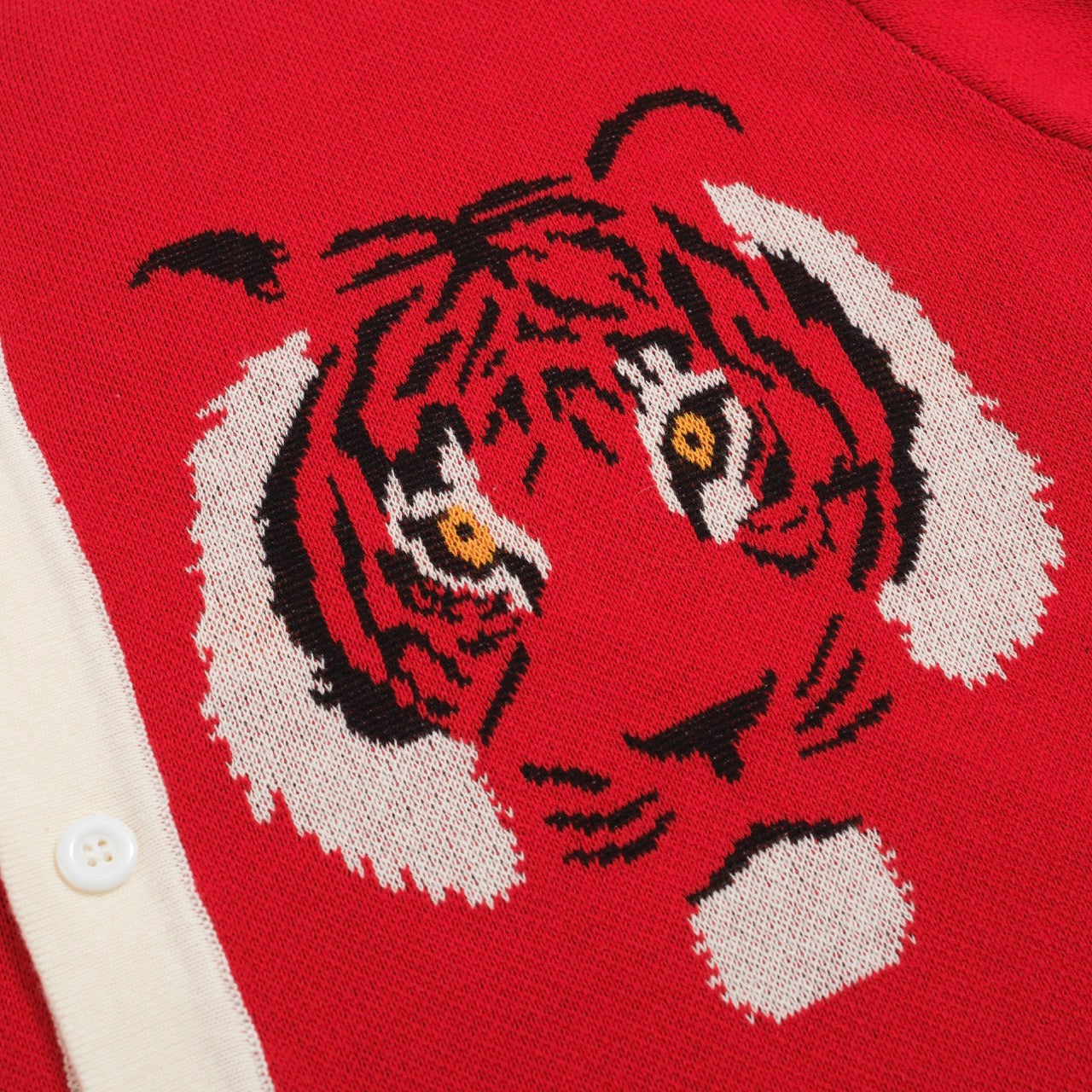 Vintage Red Knitted Shirt for Men – Button-Up Polo with Retro Tiger Graphic