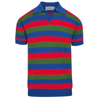 1950s Multicoloured Striped V-Neck Polo Shirt
