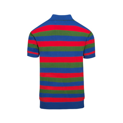 1950s Multicoloured Striped V-Neck Polo Shirt