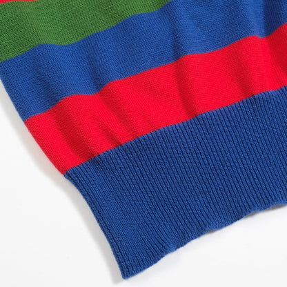 1950s Multicoloured Striped V-Neck Polo Shirt