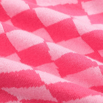 Retro Knitted Polo for Men – Vintage Pink Checks with Leopard Graphic