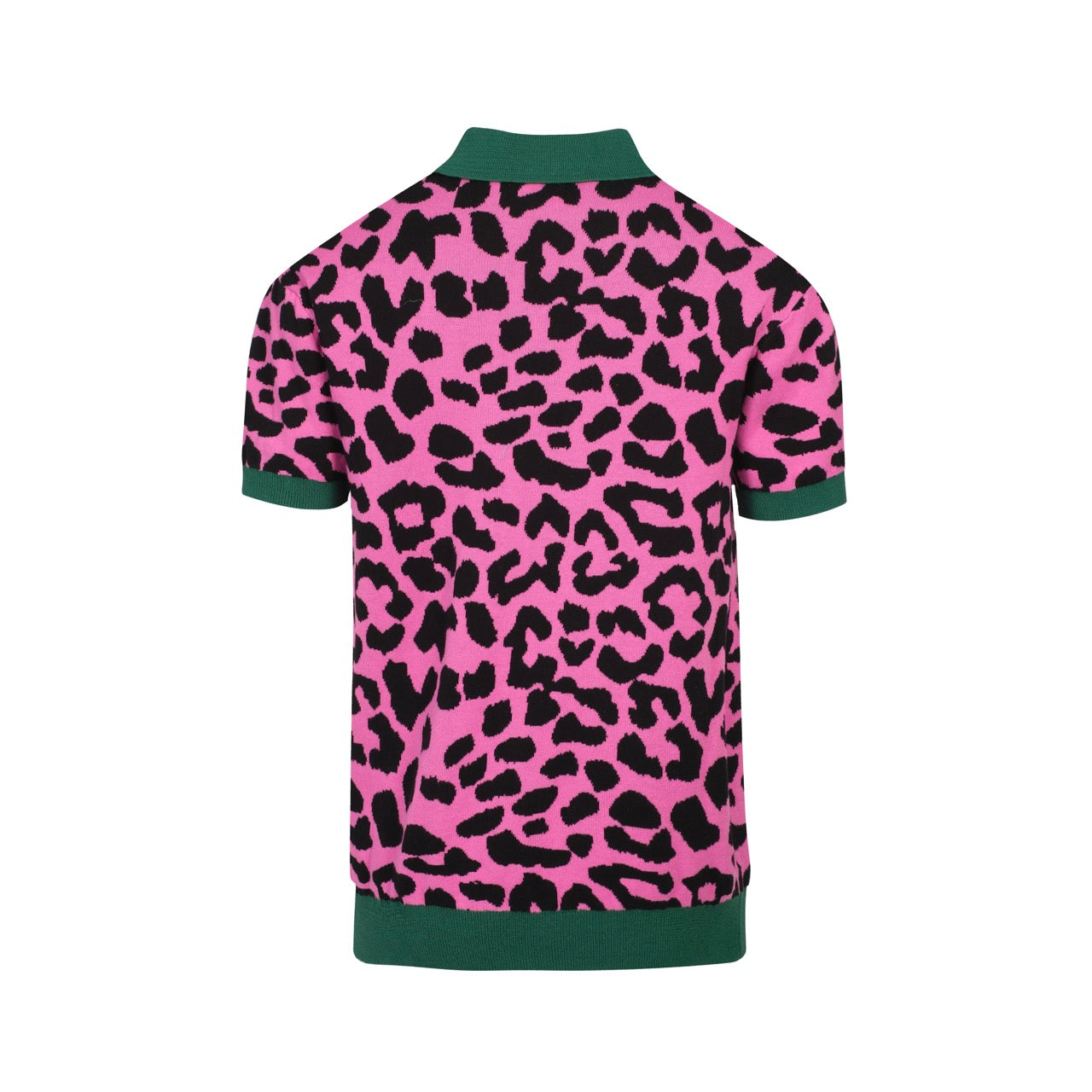 Retro Knitted Polo for Men – Vintage Pink Leopard Print with Cheetah Graphic